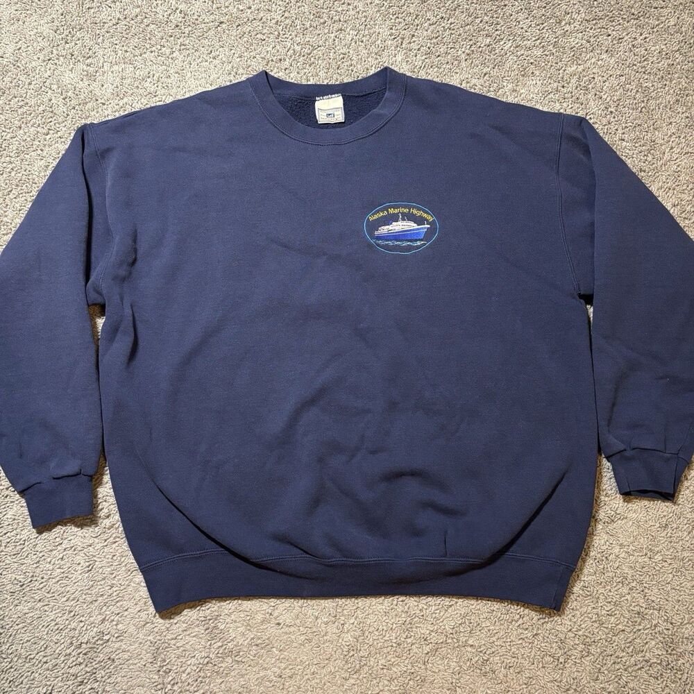 Vintage Lee Heavyweight Sweatshirt Mens XL Navy Blue Alaska Marine Highway Ferry